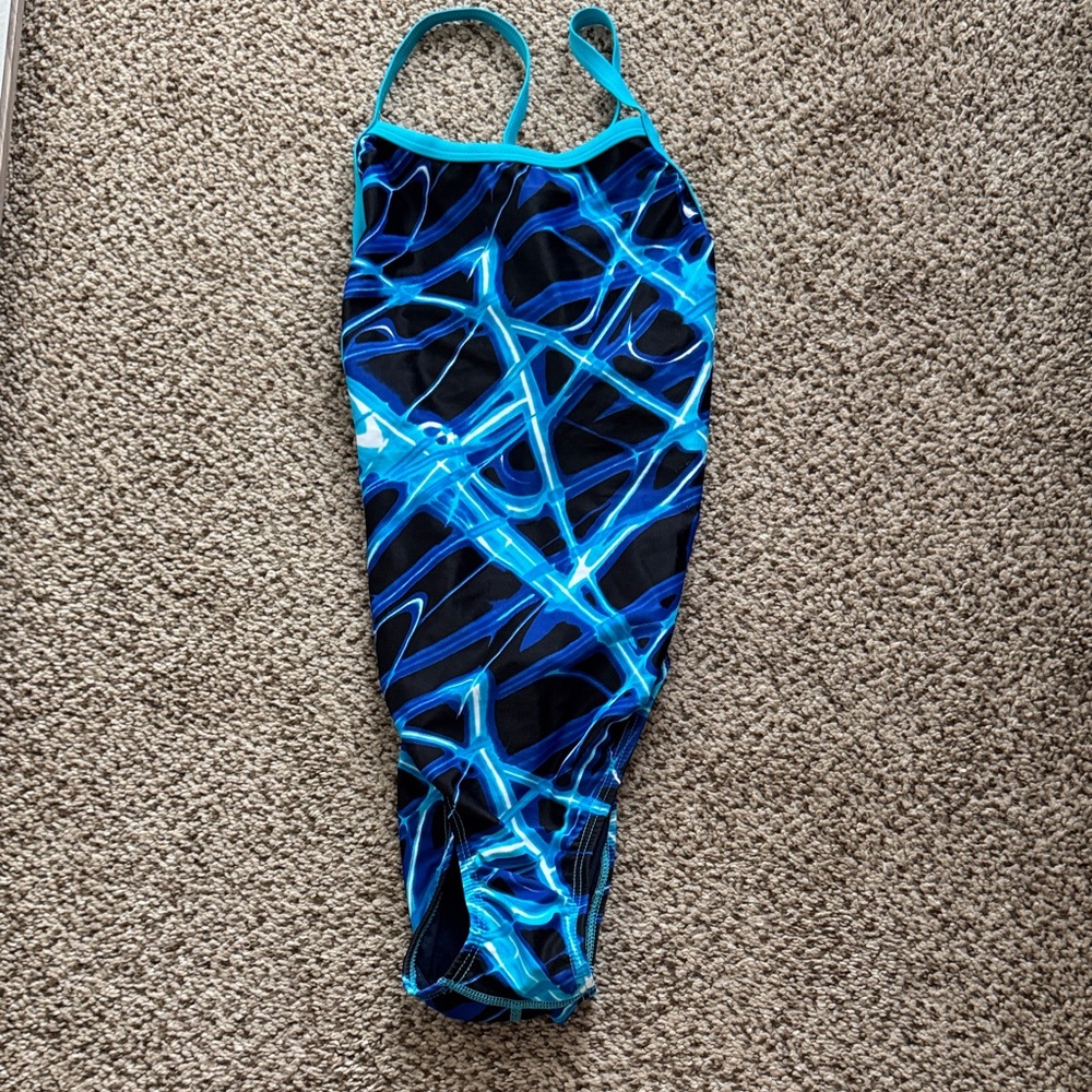Blue Abstract One-Piece Swimsuit - Slim Straps